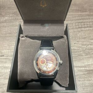 Bulova 96A120 Skeleton Black and Brown Watch in Box